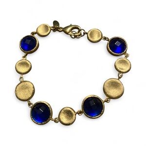 7” Brushed Yellow Gold Tone Bracelet with blue stones. RL China.